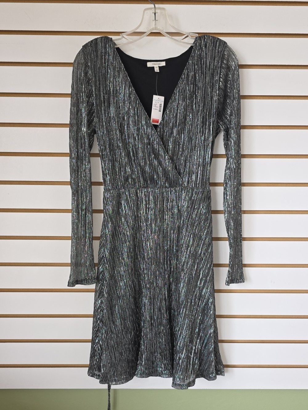 Maurices Metallic Black Silver Long Sleeve Dress